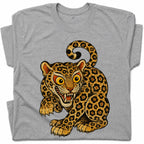 SF_COLOR=sport-grey; SF_ITEM=adult-t-shirt; SF_ROLE=gallery; Floral Leopard Snarling Pose T-Shirt Bold Jungle Cat Wildlife Tee - Sport Grey Adult T-Shirt product image