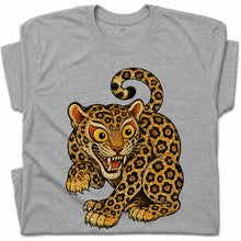 SF_COLOR=sport-grey; SF_ITEM=adult-t-shirt; SF_ROLE=gallery; Floral Leopard Snarling Pose T-Shirt Bold Jungle Cat Wildlife Tee - Sport Grey Adult T-Shirt product image