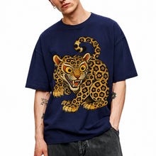 SF_COLOR=navy; SF_ITEM=adult-t-shirt; SF_ROLE=main; Floral Leopard Snarling Pose T-Shirt Bold Jungle Cat Wildlife Tee - Navy Adult T-Shirt product image