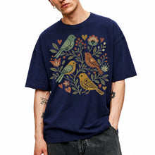 SF_COLOR=navy; SF_ITEM=adult-t-shirt; SF_ROLE=main; Folk Art Birds Flowers Hearts Vintage Style T-Shirt Bird Lover Botanical Tee - Navy Adult T-Shirt product image