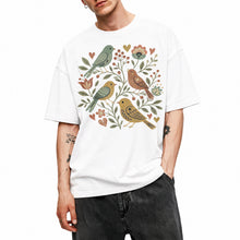 SF_COLOR=white; SF_ITEM=adult-t-shirt; SF_ROLE=main; Folk Art Birds Flowers Hearts Vintage Style T-Shirt Bird Lover Botanical Tee - White Adult T-Shirt product image