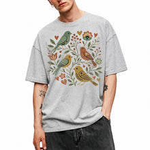 SF_COLOR=sport-grey; SF_ITEM=adult-t-shirt; SF_ROLE=main; Folk Art Birds Flowers Hearts Vintage Style T-Shirt Bird Lover Botanical Tee - Sport Grey Adult T-Shirt product image