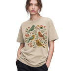 SF_COLOR=sand; SF_ITEM=adult-t-shirt; SF_ROLE=gallery; Folk Art Birds Flowers Hearts Vintage Style T-Shirt Bird Lover Botanical Tee - Sand Adult T-Shirt product image