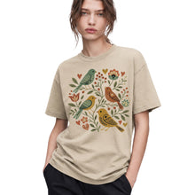 SF_COLOR=sand; SF_ITEM=adult-t-shirt; SF_ROLE=gallery; Folk Art Birds Flowers Hearts Vintage Style T-Shirt Bird Lover Botanical Tee - Sand Adult T-Shirt product image