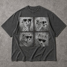 SF_COLOR=dark-heather; SF_ITEM=adult-t-shirt; SF_ROLE=main; Four Cheetahs With Sunglasses T-Shirt Funny Safari Animal Humor Pop Art Apparel - Dark Heather Adult T-Shirt product image