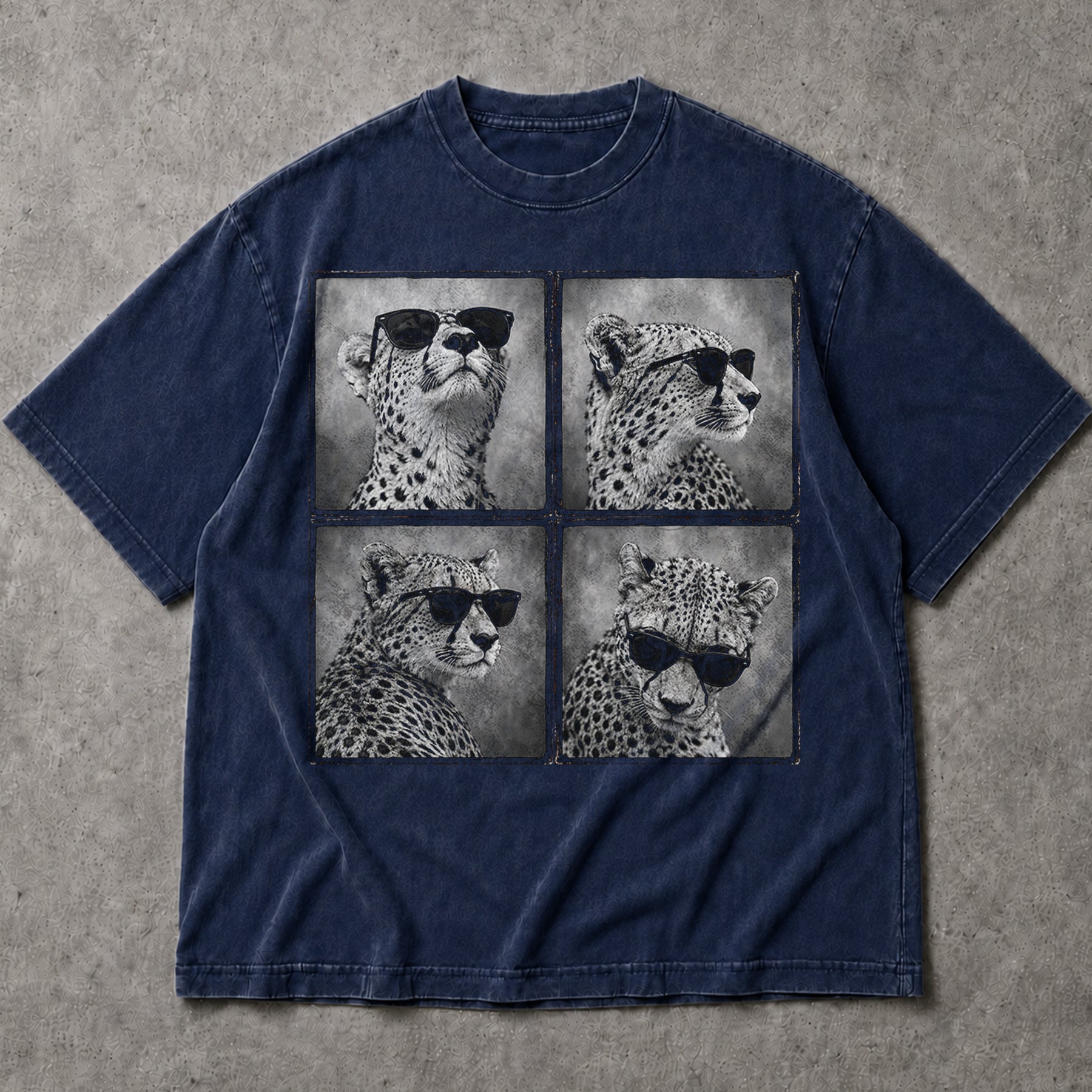 SF_COLOR=navy; SF_ITEM=adult-t-shirt; SF_ROLE=main; Four Cheetahs With Sunglasses T-Shirt Funny Safari Animal Humor Pop Art Apparel - Navy Adult T-Shirt product image