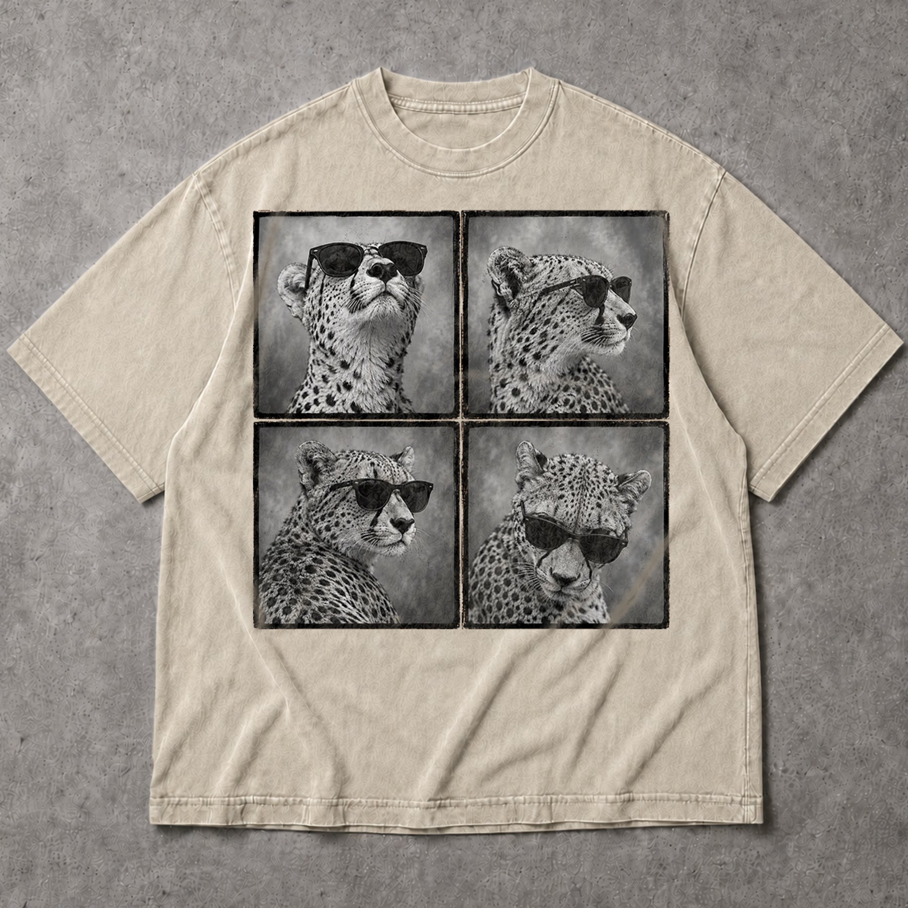 SF_COLOR=sand; SF_ITEM=adult-t-shirt; SF_ROLE=main; Four Cheetahs With Sunglasses T-Shirt Funny Safari Animal Humor Pop Art Apparel - Sand Adult T-Shirt product image
