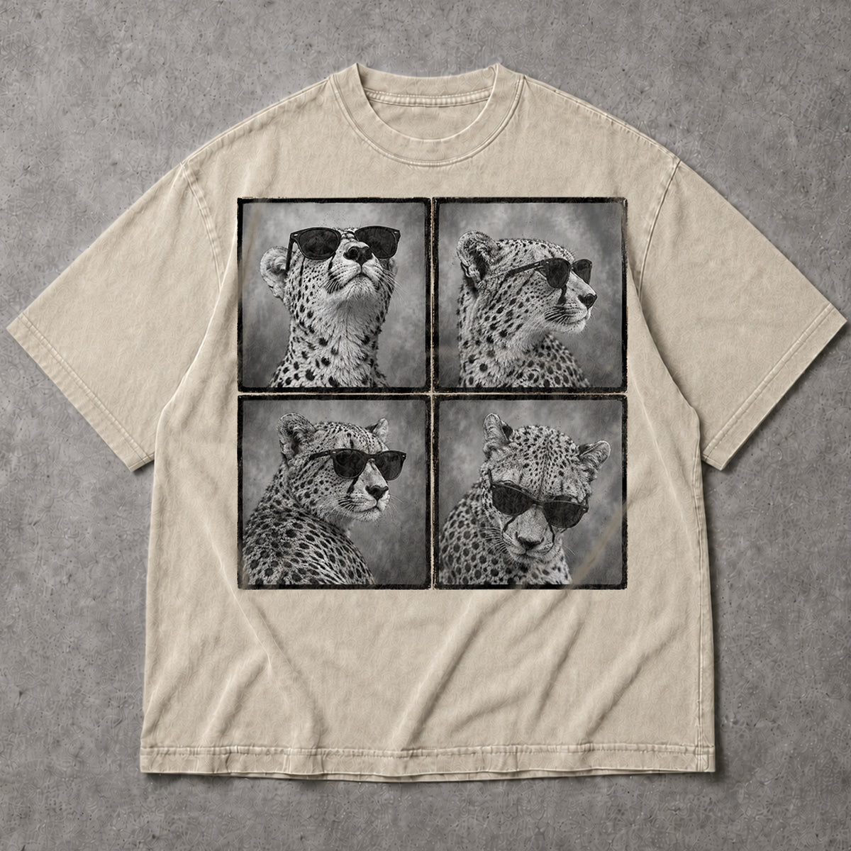 SF_COLOR=sand; SF_ITEM=adult-t-shirt; SF_ROLE=main; Four Cheetahs With Sunglasses T-Shirt Funny Safari Animal Humor Pop Art Apparel - Sand Adult T-Shirt product image