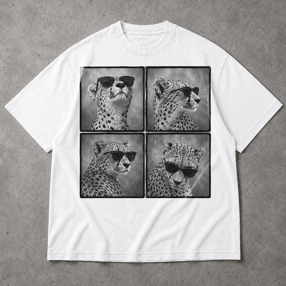 SF_COLOR=white; SF_ITEM=adult-t-shirt; SF_ROLE=main; Four Cheetahs With Sunglasses T-Shirt Funny Safari Animal Humor Pop Art Apparel - White Adult T-Shirt product image
