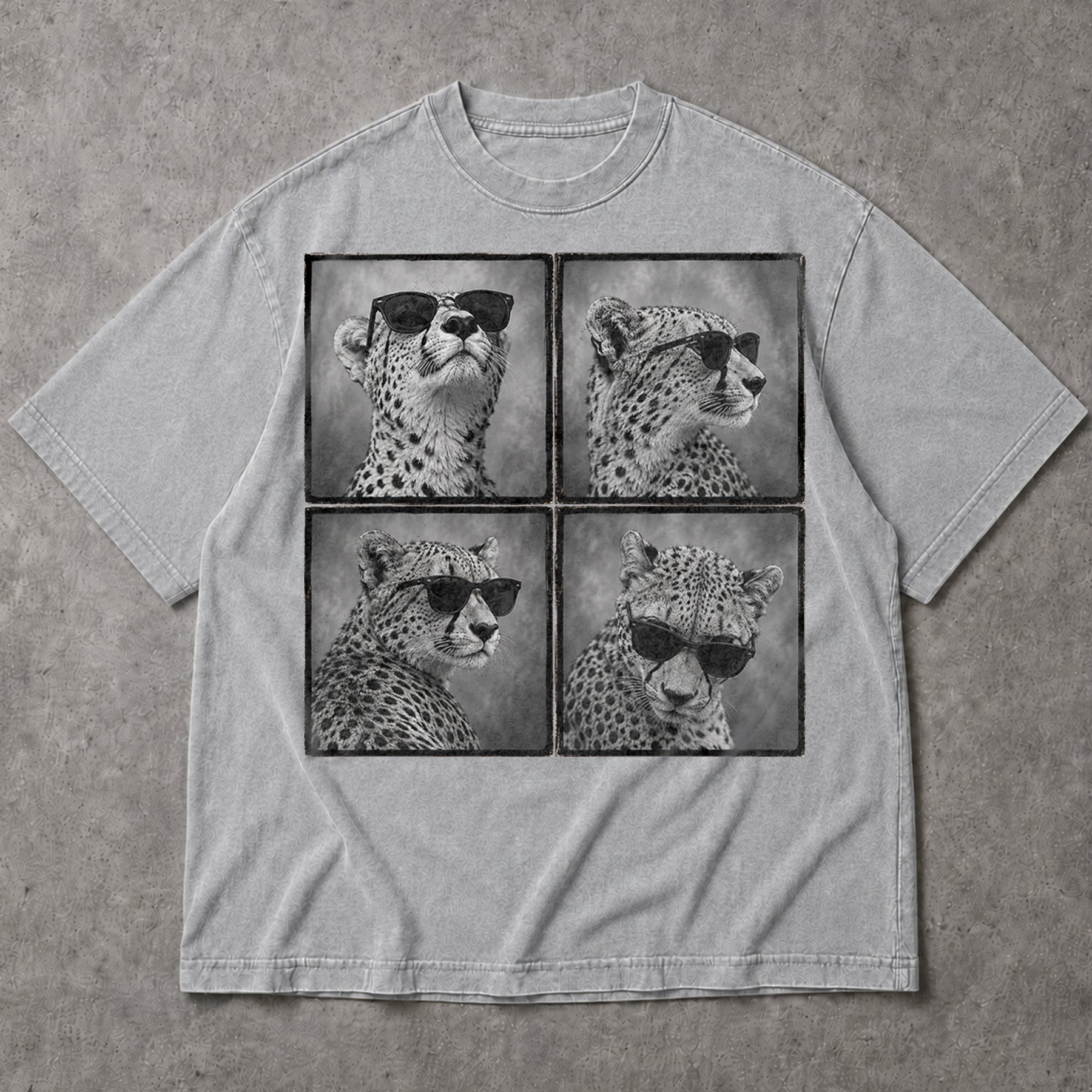 SF_COLOR=sport-grey; SF_ITEM=adult-t-shirt; SF_ROLE=main; Four Cheetahs With Sunglasses T-Shirt Funny Safari Animal Humor Pop Art Apparel - Sport Grey Adult T-Shirt product image