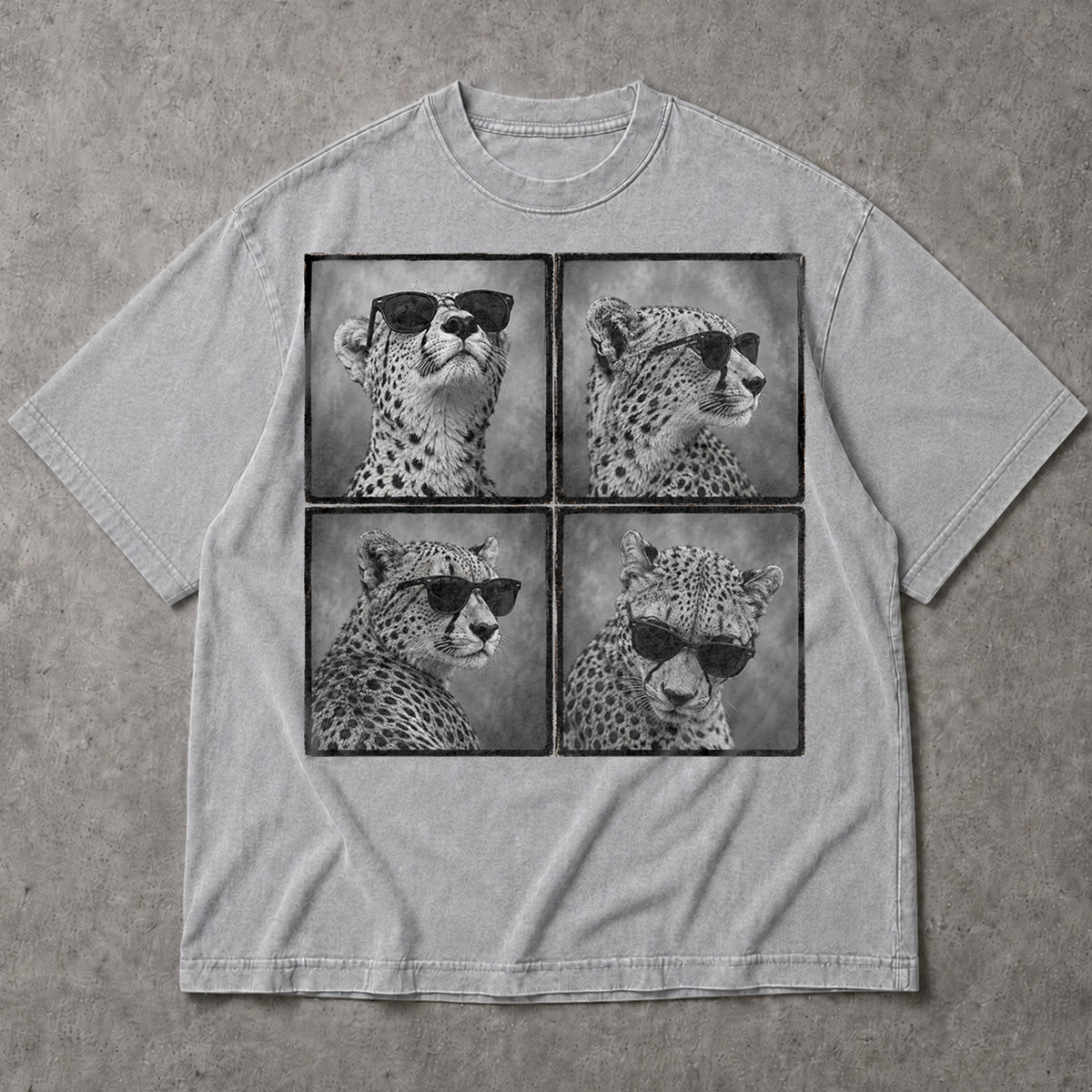 SF_COLOR=sport-grey; SF_ITEM=adult-t-shirt; SF_ROLE=main; Four Cheetahs With Sunglasses T-Shirt Funny Safari Animal Humor Pop Art Apparel - Sport Grey Adult T-Shirt product image