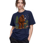 SF_COLOR=navy; SF_ITEM=adult-t-shirt; SF_ROLE=gallery; Funny Bigfoot Blowing A Dandelion T-Shirt Retro Floral Sasquatch Outdoors Tee - Navy Adult T-Shirt product image