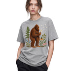 SF_COLOR=sport-grey; SF_ITEM=adult-t-shirt; SF_ROLE=gallery; Funny Bigfoot Blowing A Dandelion T-Shirt Retro Floral Sasquatch Outdoors Tee - Sport Grey Adult T-Shirt product image