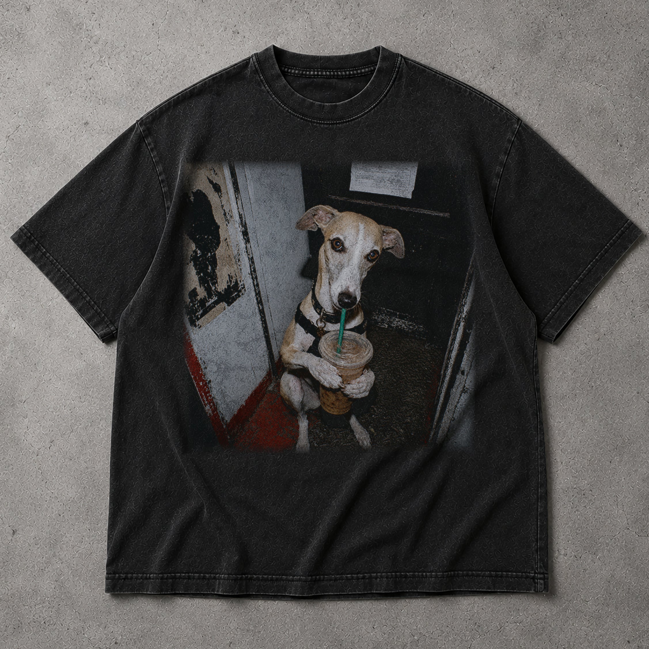 SF_COLOR=black; SF_ITEM=adult-t-shirt; SF_ROLE=main; Funny Dog Holding Iced Coffee T-Shirt Puppy Caffeine Lover Coffee Addict Apparel - Black Adult T-Shirt product image