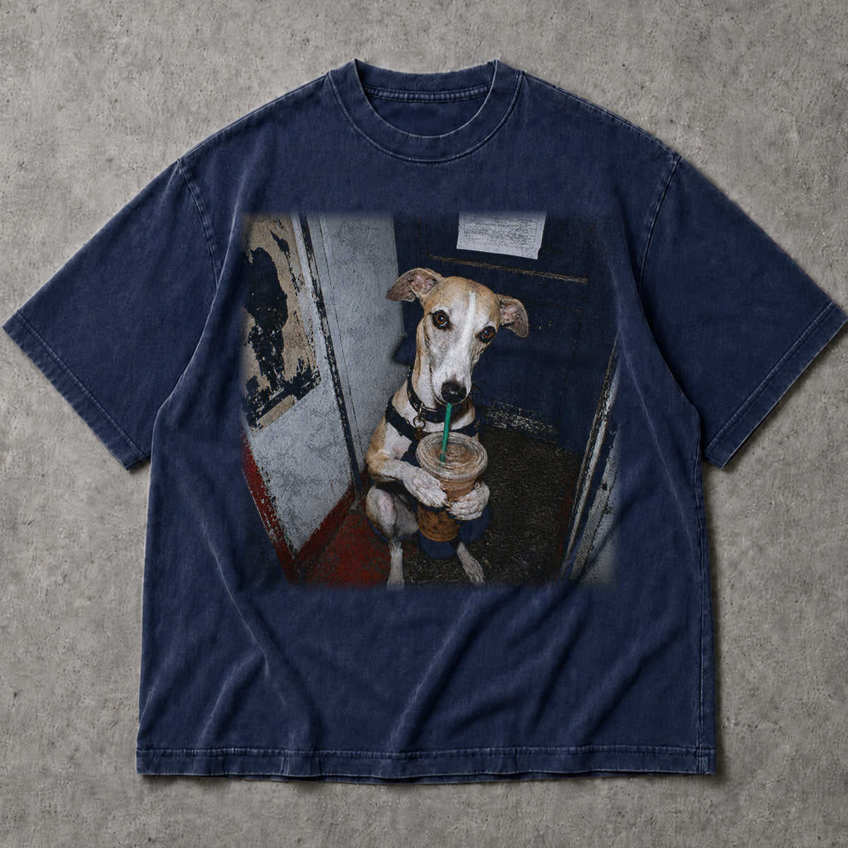 SF_COLOR=navy; SF_ITEM=adult-t-shirt; SF_ROLE=main; Funny Dog Holding Iced Coffee T-Shirt Puppy Caffeine Lover Coffee Addict Apparel - Navy Adult T-Shirt product image