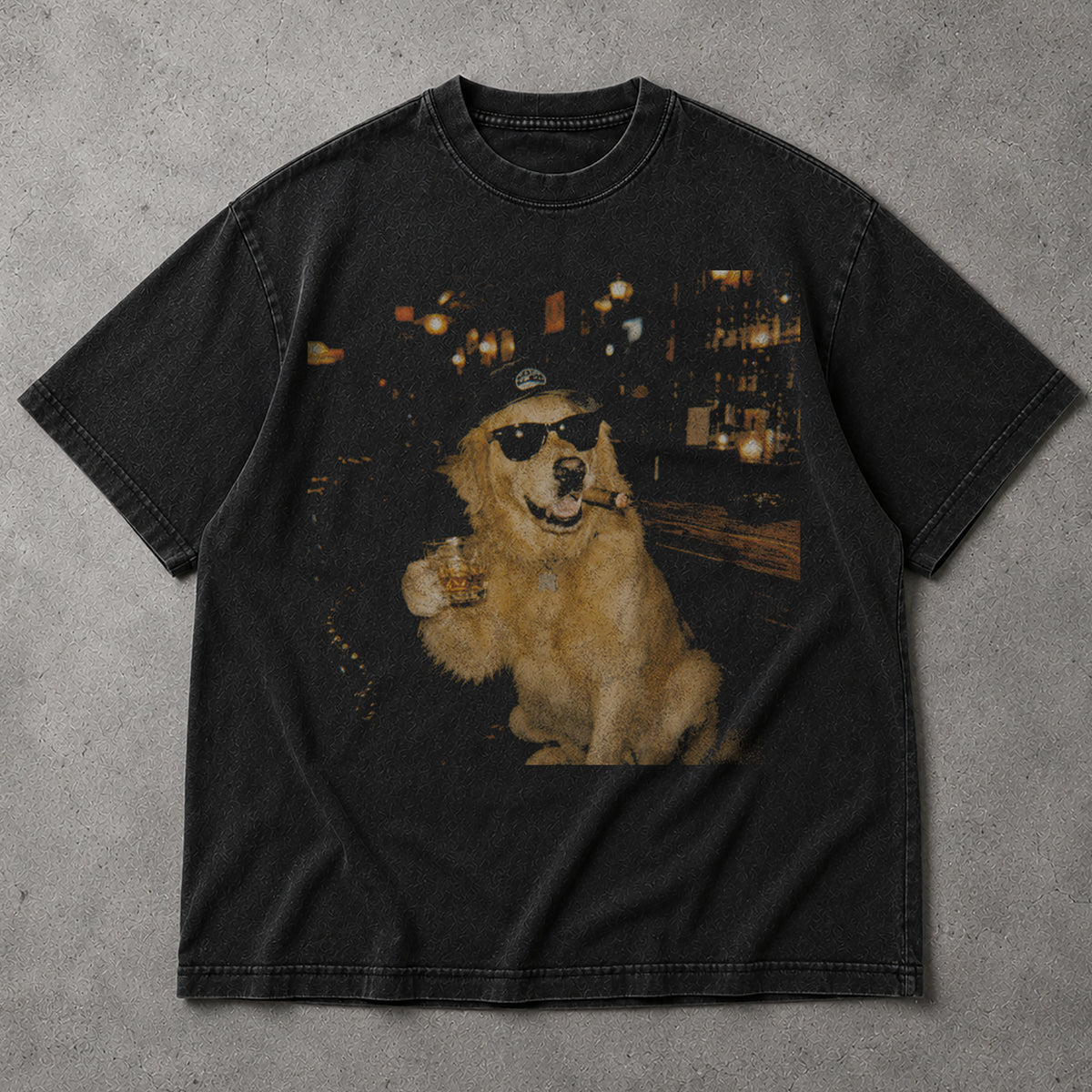 SF_COLOR=black; SF_ITEM=adult-t-shirt; SF_ROLE=main; Funny Dog Smoking Cigar T-Shirt Whiskey Glass Bar Lounge Puppy Humor Apparel - Black Adult T-Shirt product image