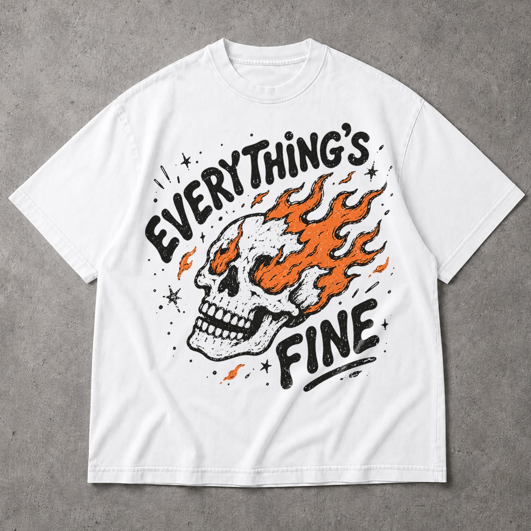 SF_COLOR=white; SF_ITEM=adult-t-shirt; SF_ROLE=main; Funny Everythings Fine Burning Skull T-Shirt Sarcastic Goth Dark Humor Tee - White Adult T-Shirt product image