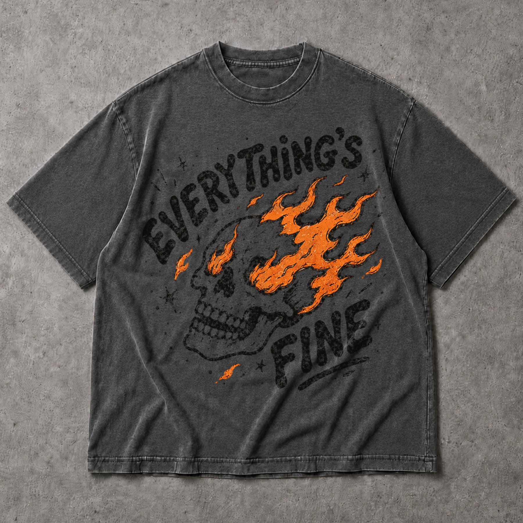 SF_COLOR=dark-heather; SF_ITEM=adult-t-shirt; SF_ROLE=main; Funny Everythings Fine Burning Skull T-Shirt Sarcastic Goth Dark Humor Tee - Dark Heather Adult T-Shirt product image