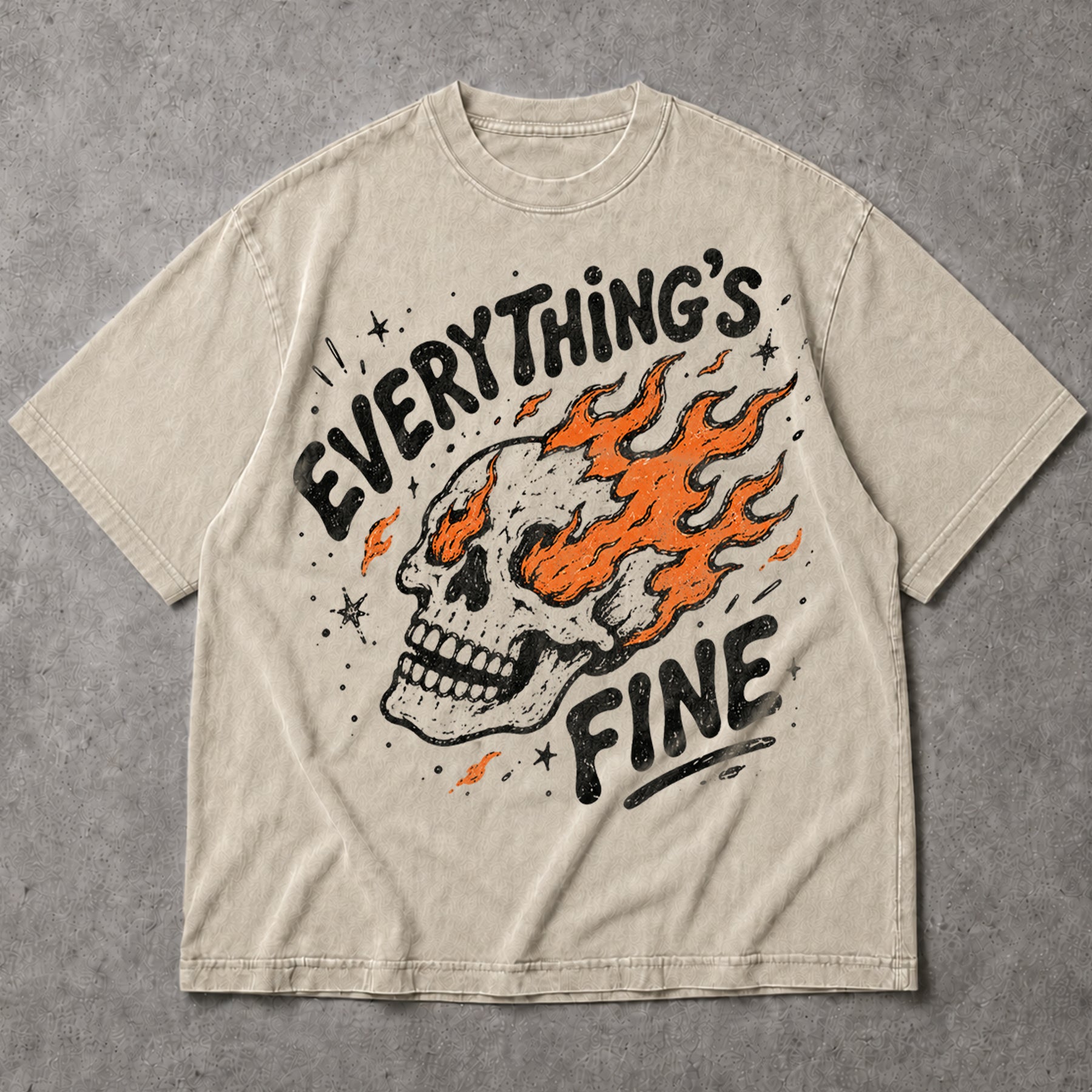 SF_COLOR=sand; SF_ITEM=adult-t-shirt; SF_ROLE=main; Funny Everythings Fine Burning Skull T-Shirt Sarcastic Goth Dark Humor Tee - Sand Adult T-Shirt product image