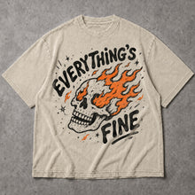 SF_COLOR=sand; SF_ITEM=adult-t-shirt; SF_ROLE=main; Funny Everythings Fine Burning Skull T-Shirt Sarcastic Goth Dark Humor Tee - Sand Adult T-Shirt product image
