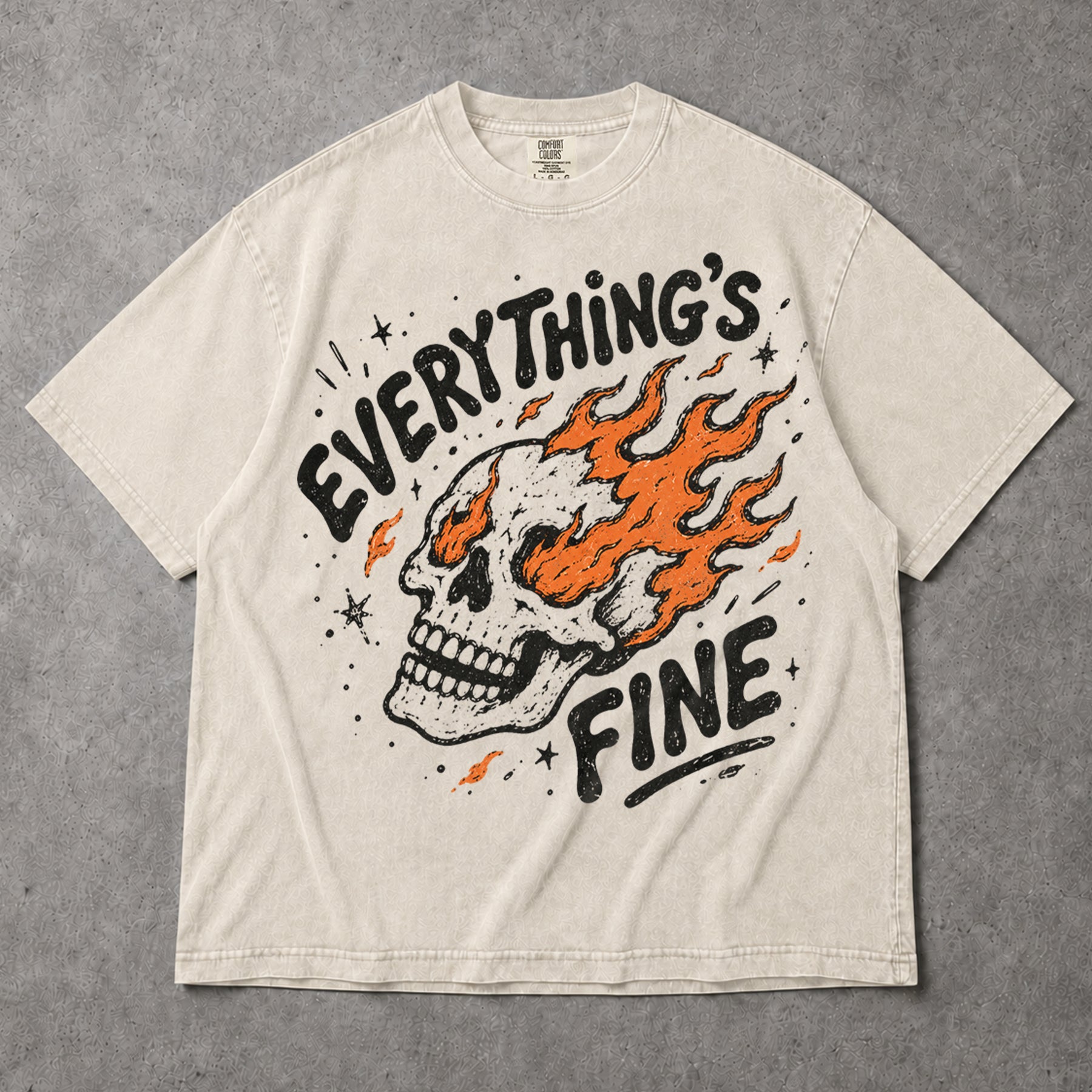 SF_COLOR=ivory; SF_ITEM=adult-t-shirt; SF_ROLE=gallery; Funny Everythings Fine Burning Skull T-Shirt Sarcastic Goth Dark Humor Tee - Ivory Adult T-Shirt product image
