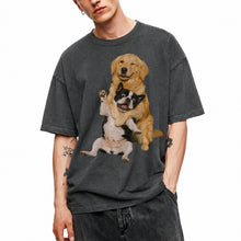 SF_COLOR=dark-heather; SF_ITEM=adult-t-shirt; SF_ROLE=main; Funny Golden Retriever Hugging Boston Terrier Dogss T-Shirt Pet Tee - Dark Heather Adult T-Shirt product image
