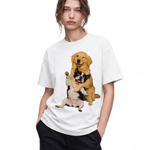 SF_COLOR=white; SF_ITEM=adult-t-shirt; SF_ROLE=gallery; Funny Golden Retriever Hugging Boston Terrier Dogss T-Shirt Pet Tee - White Adult T-Shirt product image