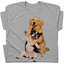 SF_COLOR=sport-grey; SF_ITEM=adult-t-shirt; SF_ROLE=gallery; Funny Golden Retriever Hugging Boston Terrier Dogss T-Shirt Pet Tee - Sport Grey Adult T-Shirt product image