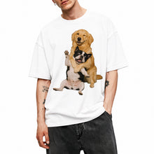 SF_COLOR=white; SF_ITEM=adult-t-shirt; SF_ROLE=main; Funny Golden Retriever Hugging Boston Terrier Dogss T-Shirt Pet Tee - White Adult T-Shirt product image