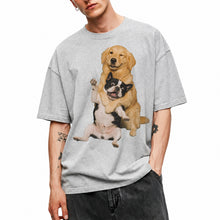 SF_COLOR=sport-grey; SF_ITEM=adult-t-shirt; SF_ROLE=main; Funny Golden Retriever Hugging Boston Terrier Dogss T-Shirt Pet Tee - Sport Grey Adult T-Shirt product image