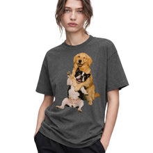 SF_COLOR=dark-heather; SF_ITEM=adult-t-shirt; SF_ROLE=gallery; Funny Golden Retriever Hugging Boston Terrier Dogss T-Shirt Pet Tee - Dark Heather Adult T-Shirt product image