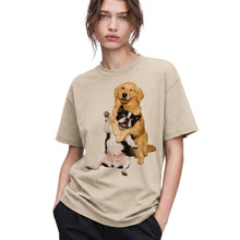 SF_COLOR=sand; SF_ITEM=adult-t-shirt; SF_ROLE=gallery; Funny Golden Retriever Hugging Boston Terrier Dogss T-Shirt Pet Tee - Sand Adult T-Shirt product image