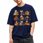 SF_COLOR=navy; SF_ITEM=adult-t-shirt; SF_ROLE=gallery; Funny Halloween Dogs Reading T-Shirt Spooky Puppy Costumes Retro Comic Apparel - Navy Adult T-Shirt product image