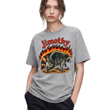 SF_COLOR=sport-grey; SF_ITEM=adult-t-shirt; SF_ROLE=gallery; Funny Jimothy Raccoon On Fire Flames Burning T-Shirt Retro Trash Panda Meme Tee - Sport Grey Adult T-Shirt product image