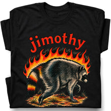 SF_COLOR=black; SF_ITEM=adult-t-shirt; SF_ROLE=gallery; Funny Jimothy Raccoon On Fire Flames Burning T-Shirt Retro Trash Panda Meme Tee - Black Adult T-Shirt product image