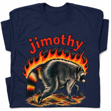 SF_COLOR=navy; SF_ITEM=adult-t-shirt; SF_ROLE=gallery; Funny Jimothy Raccoon On Fire Flames Burning T-Shirt Retro Trash Panda Meme Tee - Navy Adult T-Shirt product image