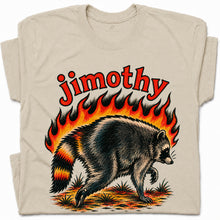 SF_COLOR=sand; SF_ITEM=adult-t-shirt; SF_ROLE=gallery; Funny Jimothy Raccoon On Fire Flames Burning T-Shirt Retro Trash Panda Meme Tee - Sand Adult T-Shirt product image