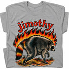 SF_COLOR=sport-grey; SF_ITEM=adult-t-shirt; SF_ROLE=gallery; Funny Jimothy Raccoon On Fire Flames Burning T-Shirt Retro Trash Panda Meme Tee - Sport Grey Adult T-Shirt product image