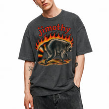 SF_COLOR=dark-heather; SF_ITEM=adult-t-shirt; SF_ROLE=main; Funny Jimothy Raccoon On Fire Flames Burning T-Shirt Retro Trash Panda Meme Tee - Dark Heather Adult T-Shirt product image