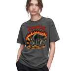 SF_COLOR=dark-heather; SF_ITEM=adult-t-shirt; SF_ROLE=gallery; Funny Jimothy Raccoon On Fire Flames Burning T-Shirt Retro Trash Panda Meme Tee - Dark Heather Adult T-Shirt product image