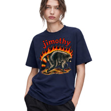SF_COLOR=navy; SF_ITEM=adult-t-shirt; SF_ROLE=gallery; Funny Jimothy Raccoon On Fire Flames Burning T-Shirt Retro Trash Panda Meme Tee - Navy Adult T-Shirt product image