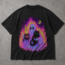 SF_COLOR=black; SF_ITEM=adult-t-shirt; SF_ROLE=main; Funny Meh Ghost Cat T-Shirt Spooky Coffee Halloween Introvert Humor Tee - Black Adult T-Shirt product image