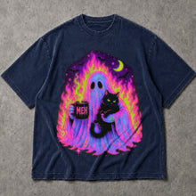 SF_COLOR=navy; SF_ITEM=adult-t-shirt; SF_ROLE=main; Funny Meh Ghost Cat T-Shirt Spooky Coffee Halloween Introvert Humor Tee - Navy Adult T-Shirt product image
