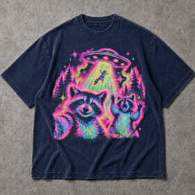 SF_COLOR=navy; SF_ITEM=adult-t-shirt; SF_ROLE=main; Funny Raccoons UFO Abduction Selfie T-Shirt Neon Alien Tractor Beam Tee - Navy Adult T-Shirt product image