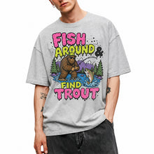 SF_COLOR=sport-grey; SF_ITEM=adult-t-shirt; SF_ROLE=gallery; Funny Sasquatch Fishing T-Shirt Fish Around And Find Trout Humor Nature Apparel - Sport Grey Adult T-Shirt product image