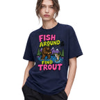 SF_COLOR=navy; SF_ITEM=adult-t-shirt; SF_ROLE=gallery; Funny Sasquatch Fishing T-Shirt Fish Around And Find Trout Humor Nature Apparel - Navy Adult T-Shirt product image