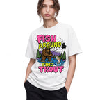 SF_COLOR=white; SF_ITEM=adult-t-shirt; SF_ROLE=gallery; Funny Sasquatch Fishing T-Shirt Fish Around And Find Trout Humor Nature Apparel - White Adult T-Shirt product image