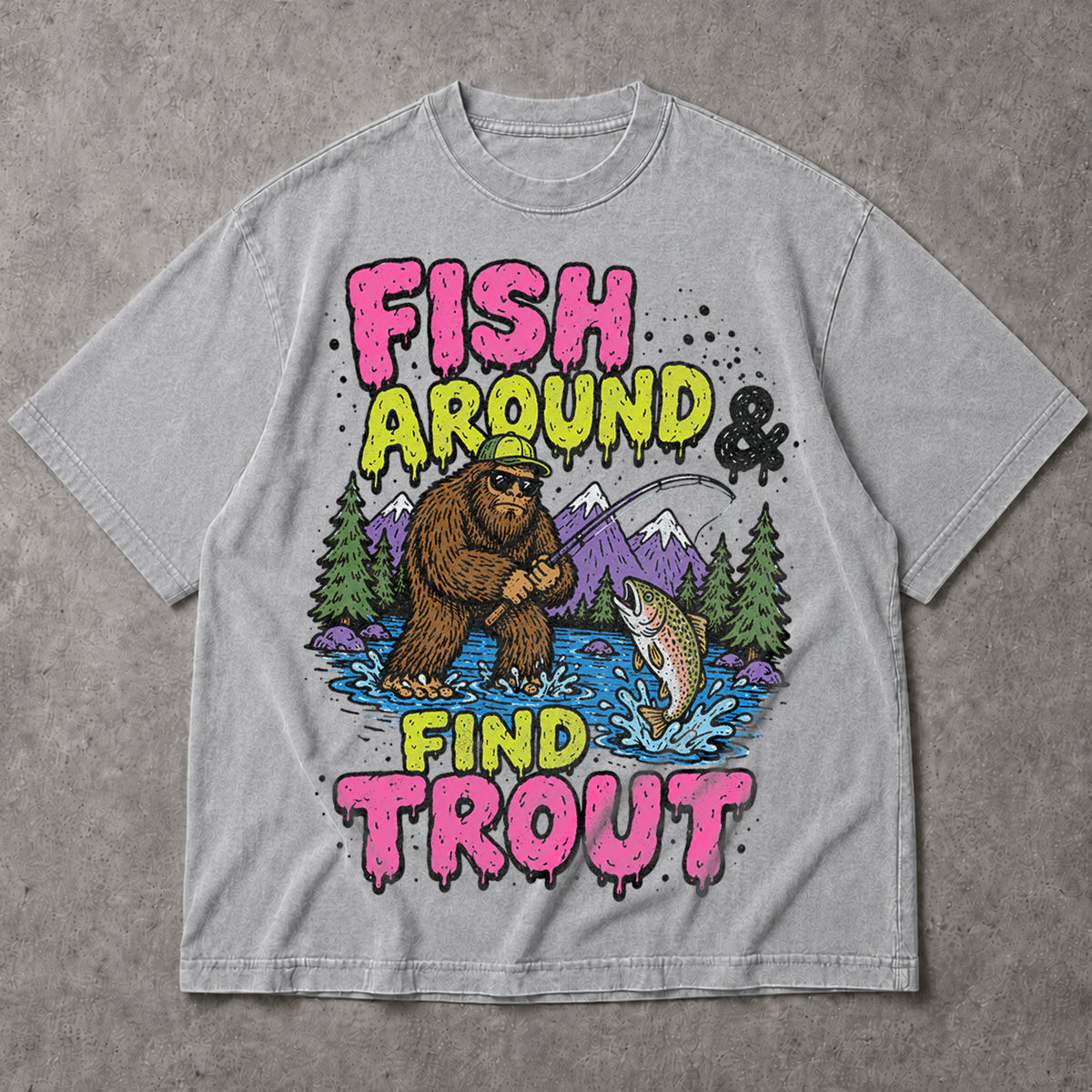 SF_COLOR=sport-grey; SF_ITEM=adult-t-shirt; SF_ROLE=main; Funny Sasquatch Fishing T-Shirt Fish Around And Find Trout Humor Nature Apparel - Sport Grey Adult T-Shirt product image