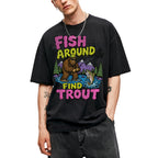 SF_COLOR=black; SF_ITEM=adult-t-shirt; SF_ROLE=gallery; Funny Sasquatch Fishing T-Shirt Fish Around And Find Trout Humor Nature Apparel - Black Adult T-Shirt product image