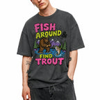 SF_COLOR=dark-heather; SF_ITEM=adult-t-shirt; SF_ROLE=gallery; Funny Sasquatch Fishing T-Shirt Fish Around And Find Trout Humor Nature Apparel - Dark Heather Adult T-Shirt product image